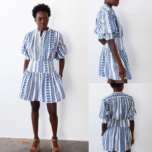 Never A Wallflower Womens Blue White India Handloom Cynthia Dress Size XS